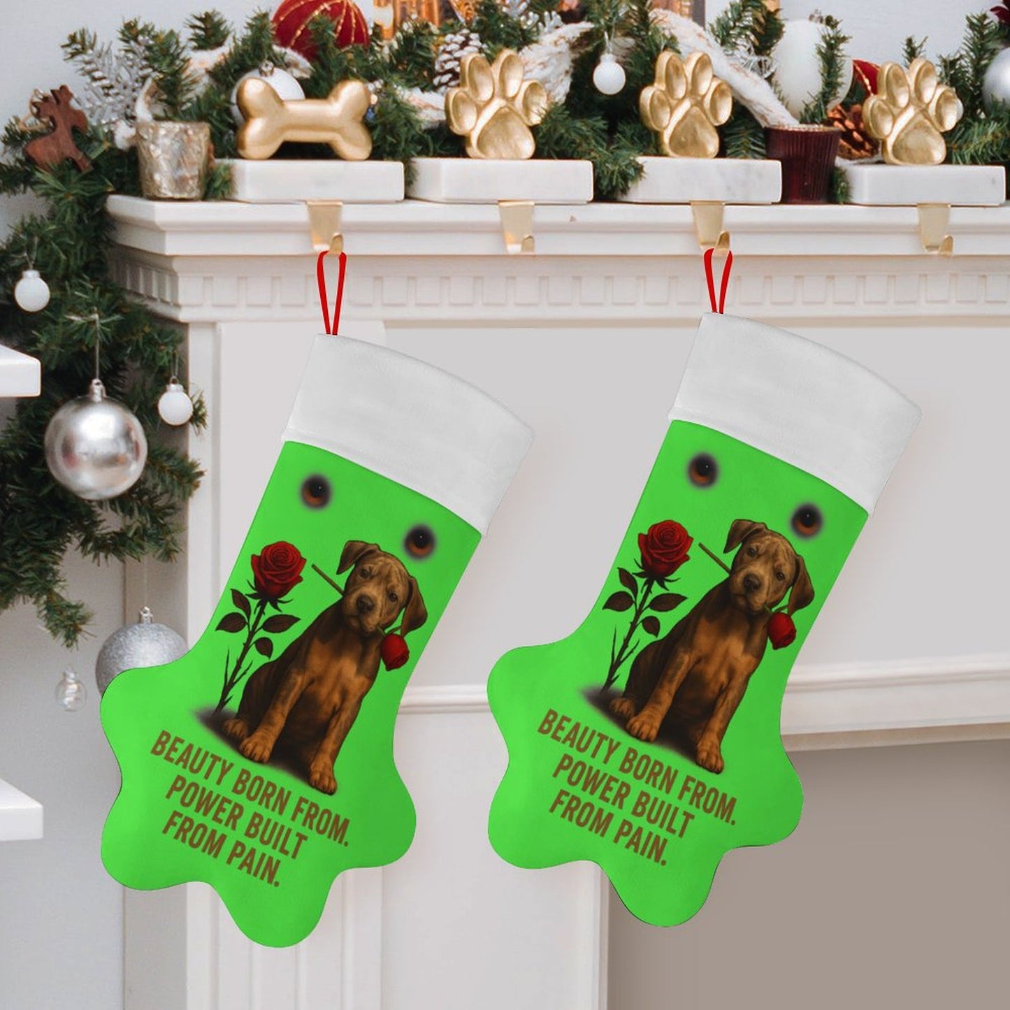 Rose Paw Print Stocking(Green)