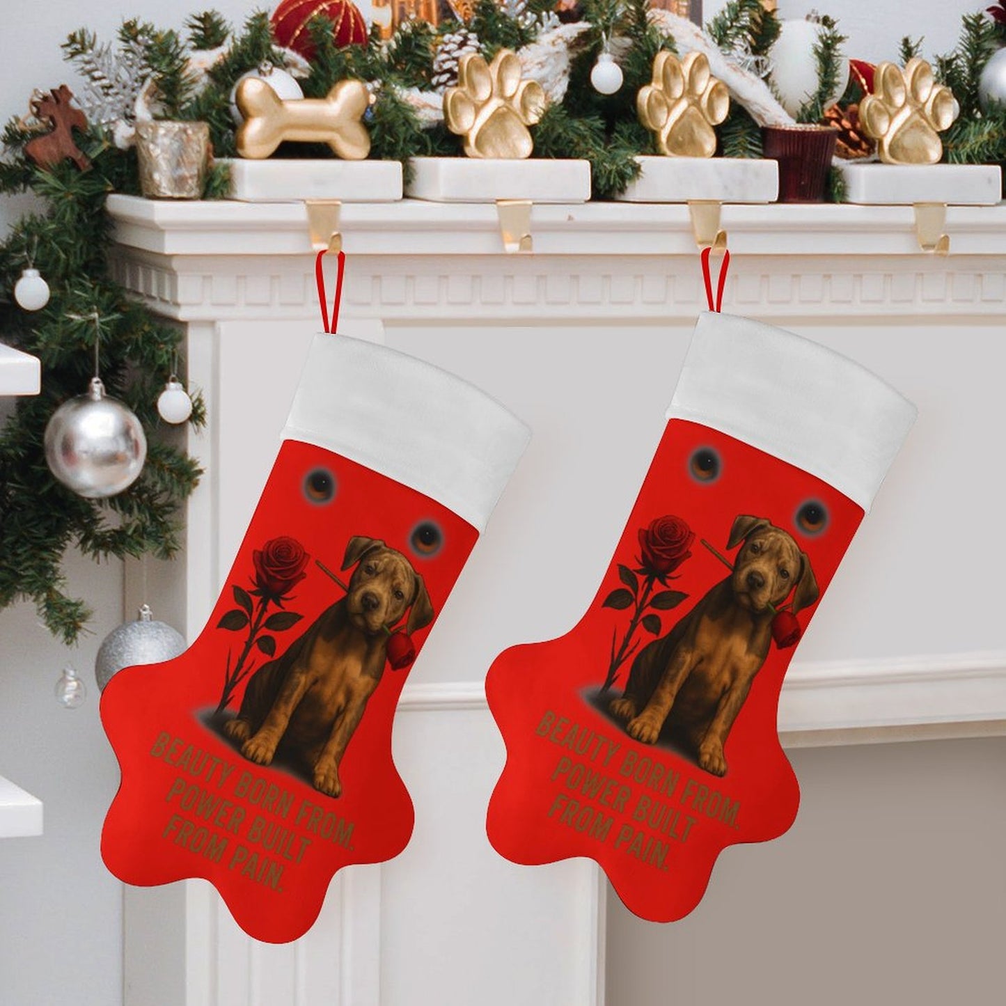 Rose Paw Print Stocking(Red)