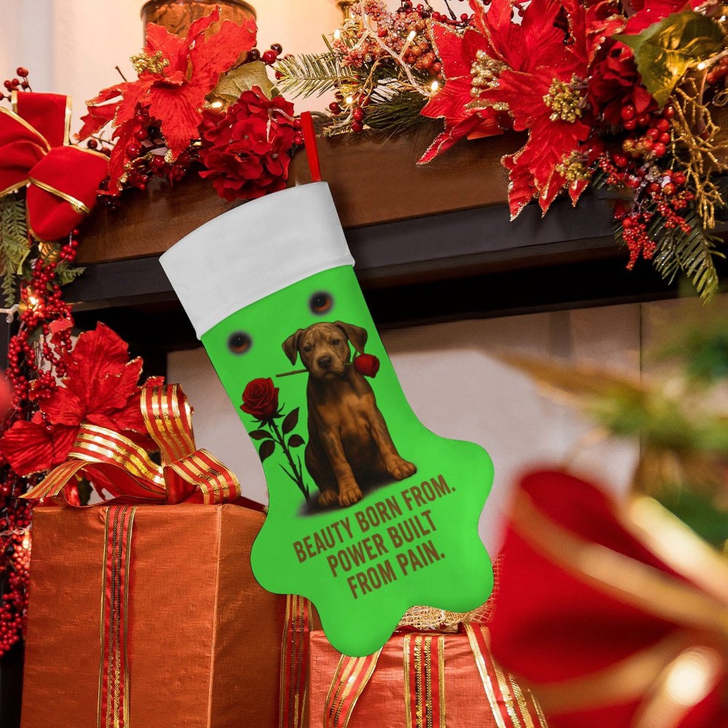 Rose Paw Print Stocking(Green)