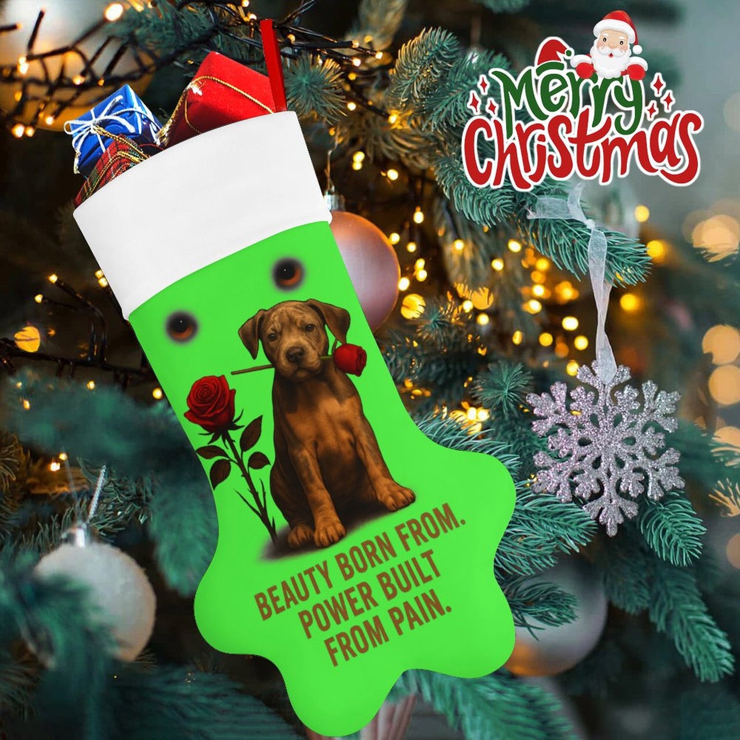 Rose Paw Print Stocking(Green)