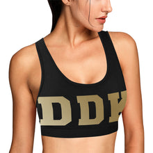 Load image into Gallery viewer, Black and Gold Sports Bra